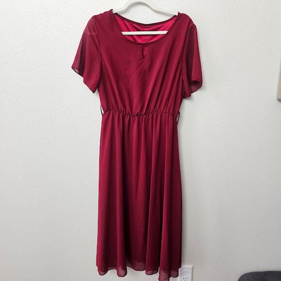 Red Mid Length Dress- Women's Large - Picture 1 of 2